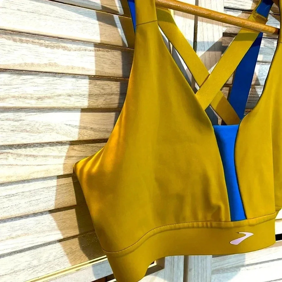 BROOKS Drive Plunge Running Sports Bra Women’s XXL Yellow Blue High Impact - Picture 4 of 6